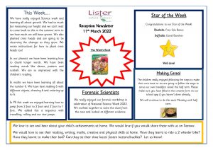 thumbnail of Reception Newsletter 11th March 22