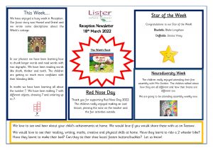 thumbnail of Reception Newsletter 18th March 22